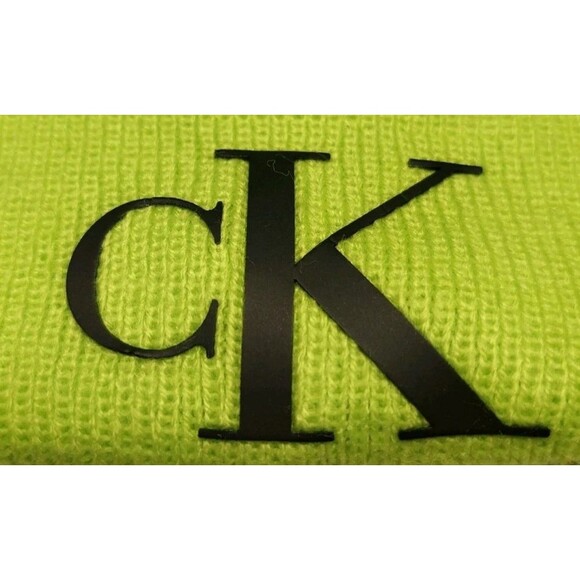 Calvin Klein CK Beanie Green Knitted Winter Hat Neon New Beenie - Picture 2 of 3